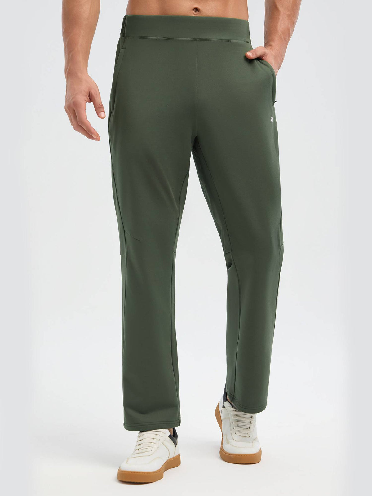 Men's Yoga Fleece Waterproof High-Waisted Straight-Leg Pants - Army Green / S
