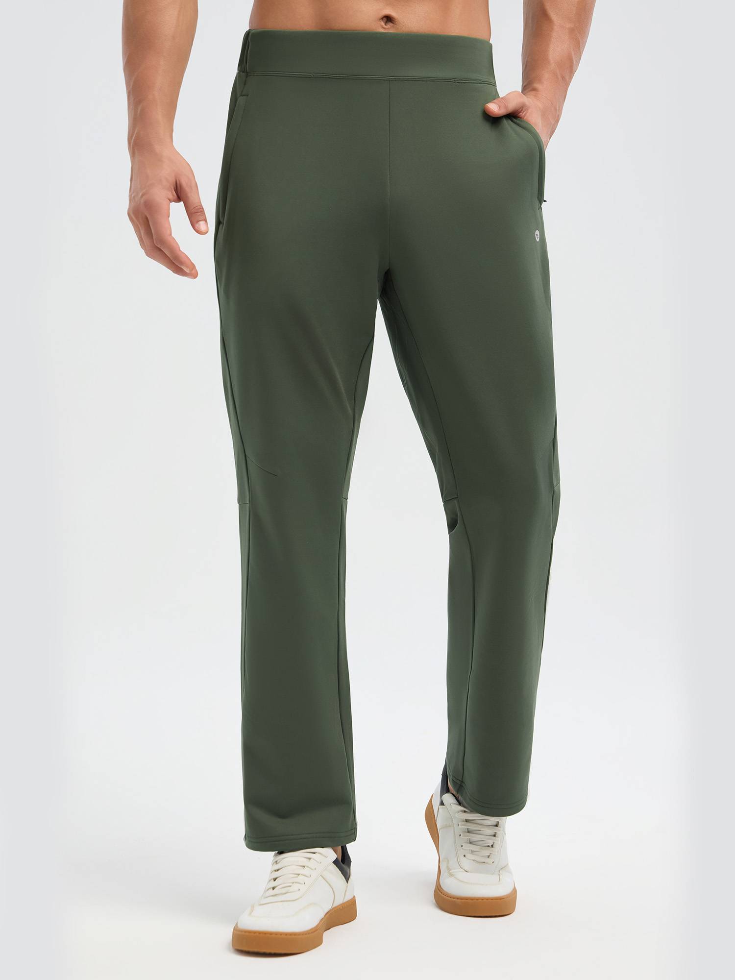 Men's Yoga Fleece Waterproof High-Waisted Straight-Leg Pants - Army Green / S