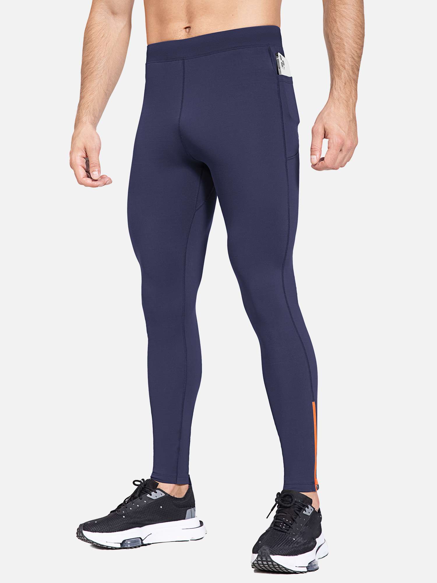 Men's Fleece-Lined Water-Resistant Running Tights - Navy Blue / 3XL