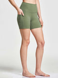 Women's 5" High-Waisted Compression Biker Shorts with Side Pockets - Army Green / M