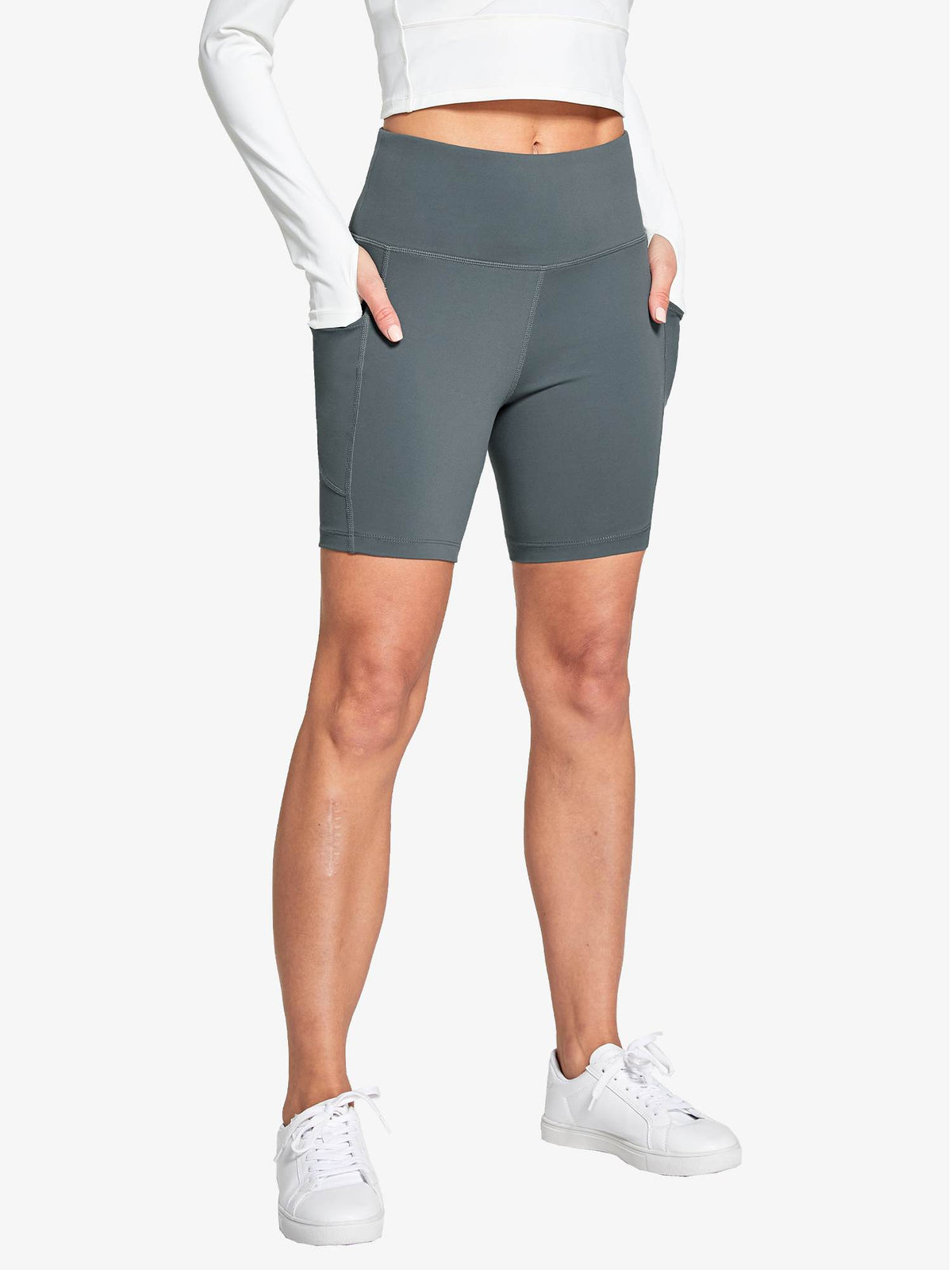 Women's 6" High-Waisted Biker Shorts - Dark Gray / L