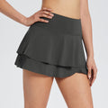 Women's High-Waisted Pleated Running Skirt with Ruffle Hem - Dark Gray / 2XL