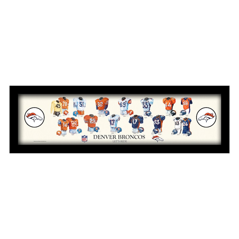 Denver Broncos 8" x 26" Framed Art Uniform Heritage Print