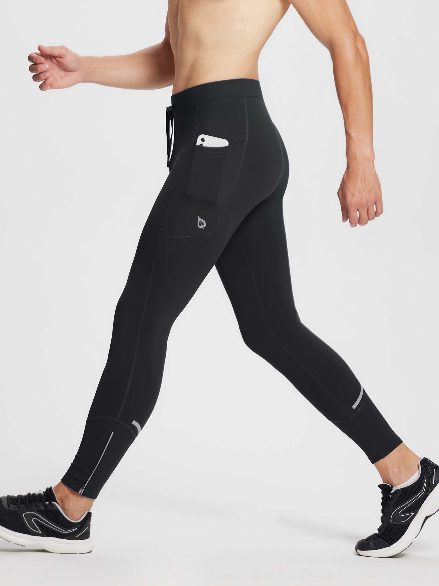 Men's Fleece Lined Winter Running Tights - Black / 3XL