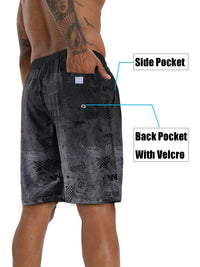 Mens Swim Trunks 9'' Mesh Liner Quick Dry Swim Shorts Board Shorts Bathing Suit Swimsuit Summer Beach Shorts Gray MK065 3XL