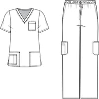 Scrubs Set - Unisex, Cargo Pants, V-Neck Top, Short Sleeve, Relaxed Fit