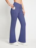 Crossover Waist Fleece Yoga Flare Pants - Navy Blue / S