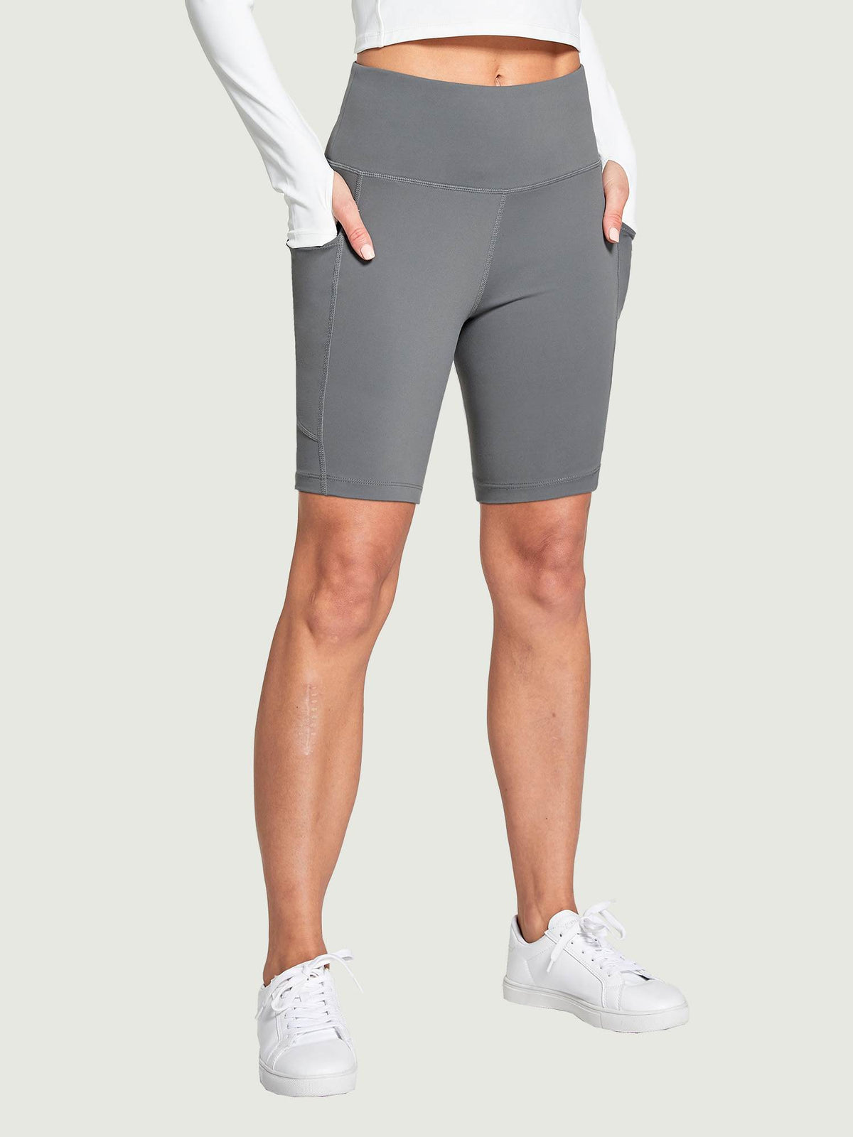 Women's 8" High-Waisted Yoga Shorts - Dark Gray / M