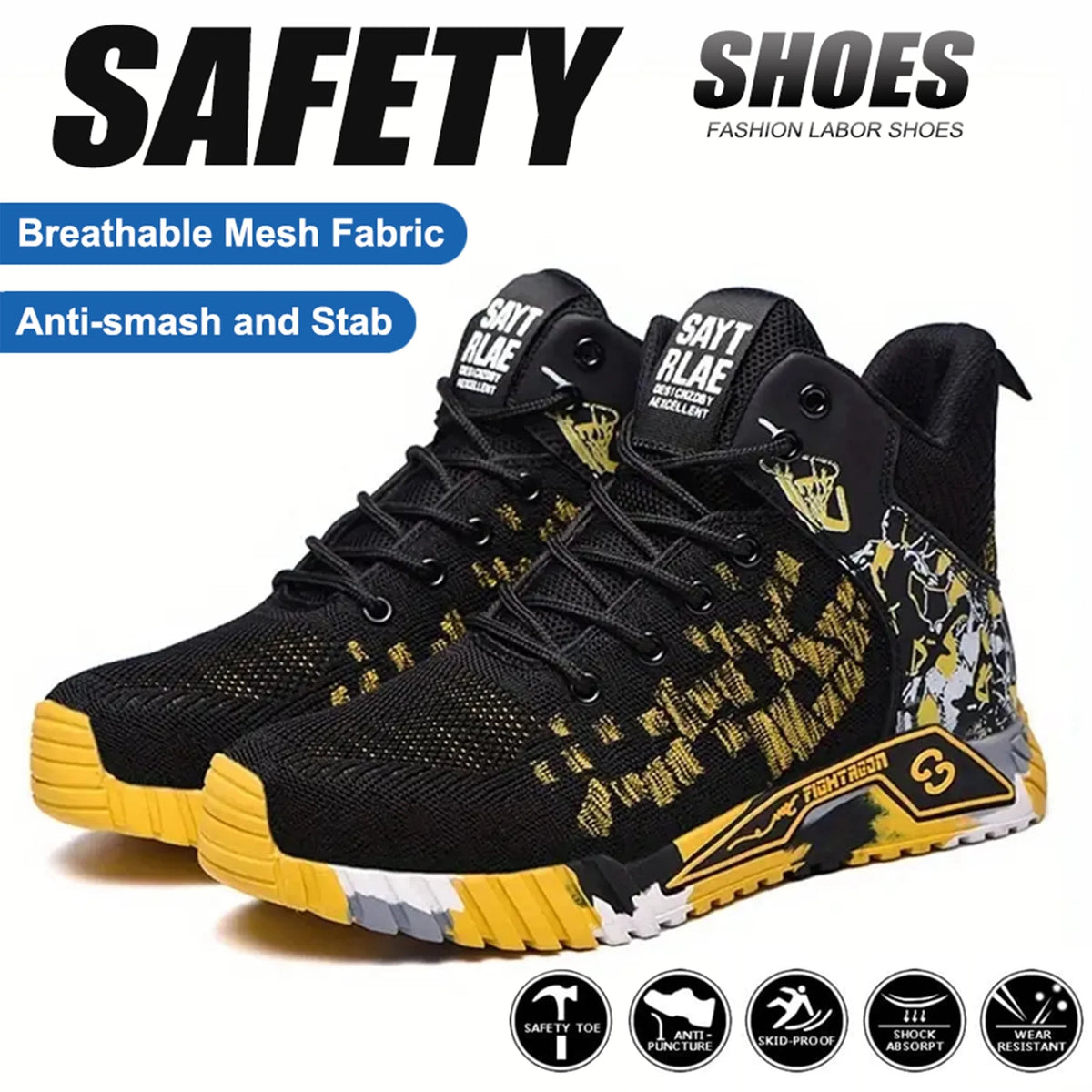Men's Steel Toe Work Boots - Indestructible Safety Shoes for Construction & Outdoor Work - Anti-Smash & Anti-Puncture Protection - Yellow