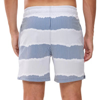 Mens Swim Trunks Stretch Water Beach Shorts with Compression Liner 2 in 1 Quick-Dry Swimming Shorts with Zipper Pockets, Blue White Stripes, M