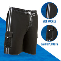 Men'S Board Beach Swim Trunks Shorts with Cargo Pockets-5104-Blk-Wht-3Xl