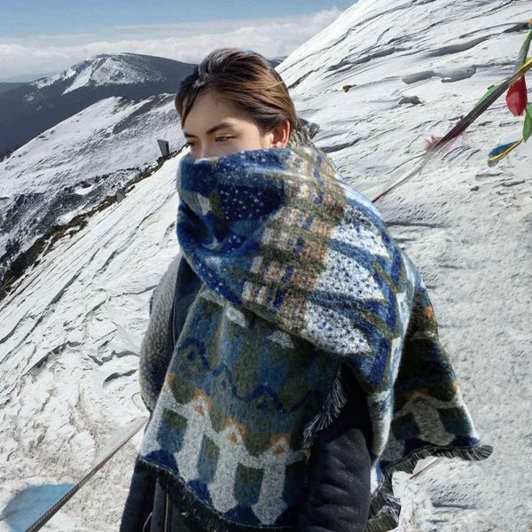 New No. 718 High-end blue scarf women's winter travel versatile extended and thickened two-purpose shawl scarf