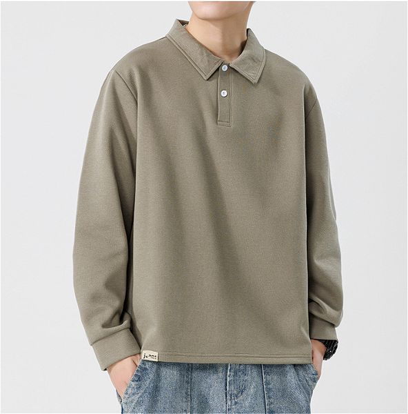 H176 Men Long-sleeved Autumn and Winter Heavy Loose Solid Color Lapel Youth Casual