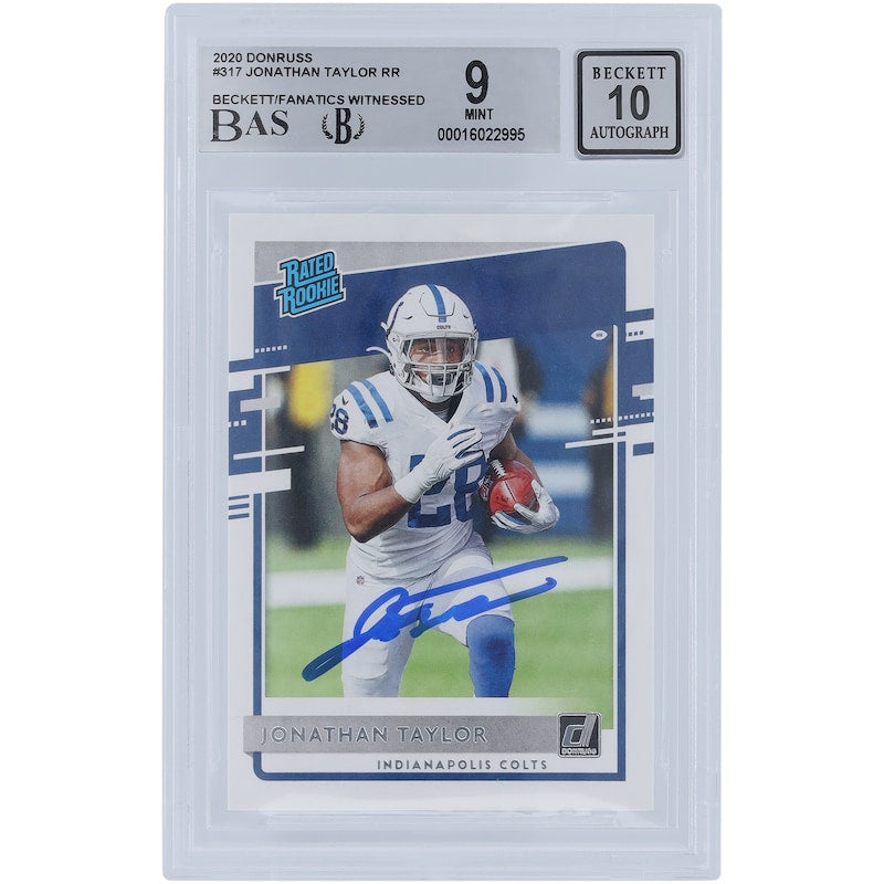 Jonathan Taylor Indianapolis Colts Autographed 2020 Panini Donruss Rated Rookie #317 Beckett Fanatics Witnessed Authenticated 9/10 Rookie Card