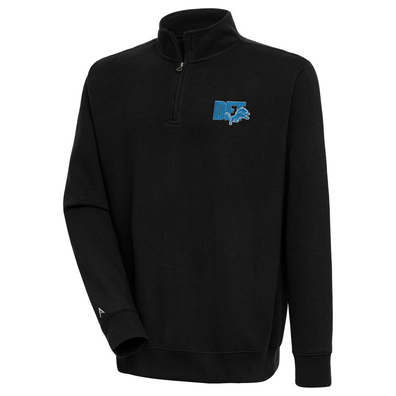 Men's Antigua  Black Detroit Lions Victory Quarter-Zip Pullover Top