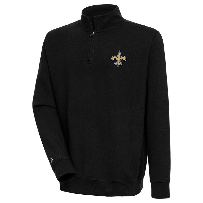 Men's Antigua  Black New Orleans Saints Victory Quarter-Zip Pullover Top