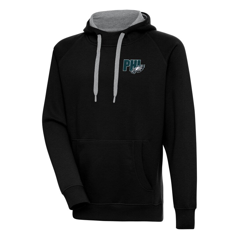 Men's Antigua  Black Philadelphia Eagles Victory Pullover Hoodie