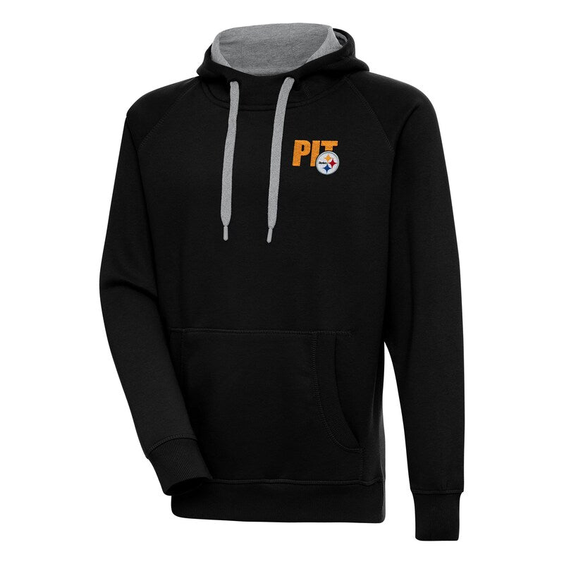 Men's Antigua  Black Pittsburgh Steelers Victory Pullover Hoodie