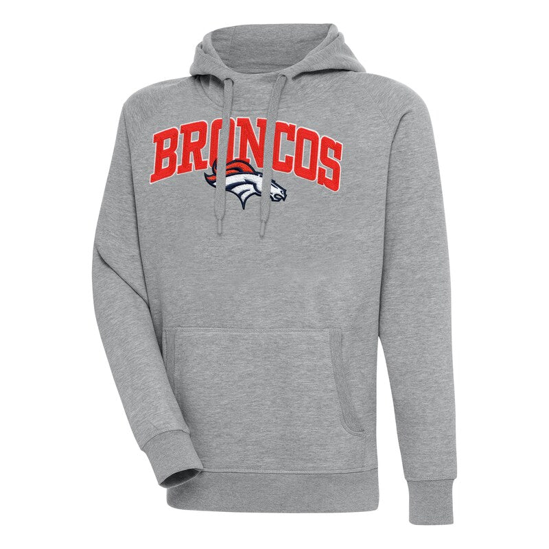 Men's Antigua  Heather Gray Denver Broncos Victory Pullover Hoodie