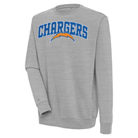 Men's Antigua  Heather Gray Los Angeles Chargers Victory Chenille Pullover Sweatshirt