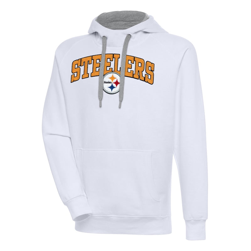 Men's Antigua  White Pittsburgh Steelers Victory Pullover Hoodie