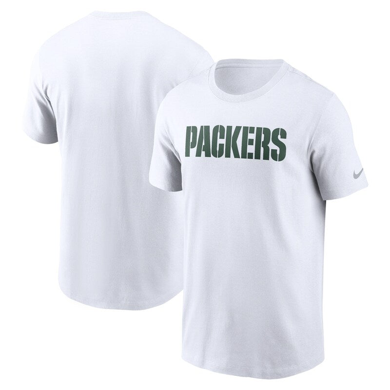Men's Nike White Green Bay Packers Primetime Wordmark Essential T-Shirt