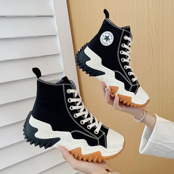 Women's High-top Canvas Shoes Height Increasing 6cm White Shoes Casual Thick-soled Platform Sneakers