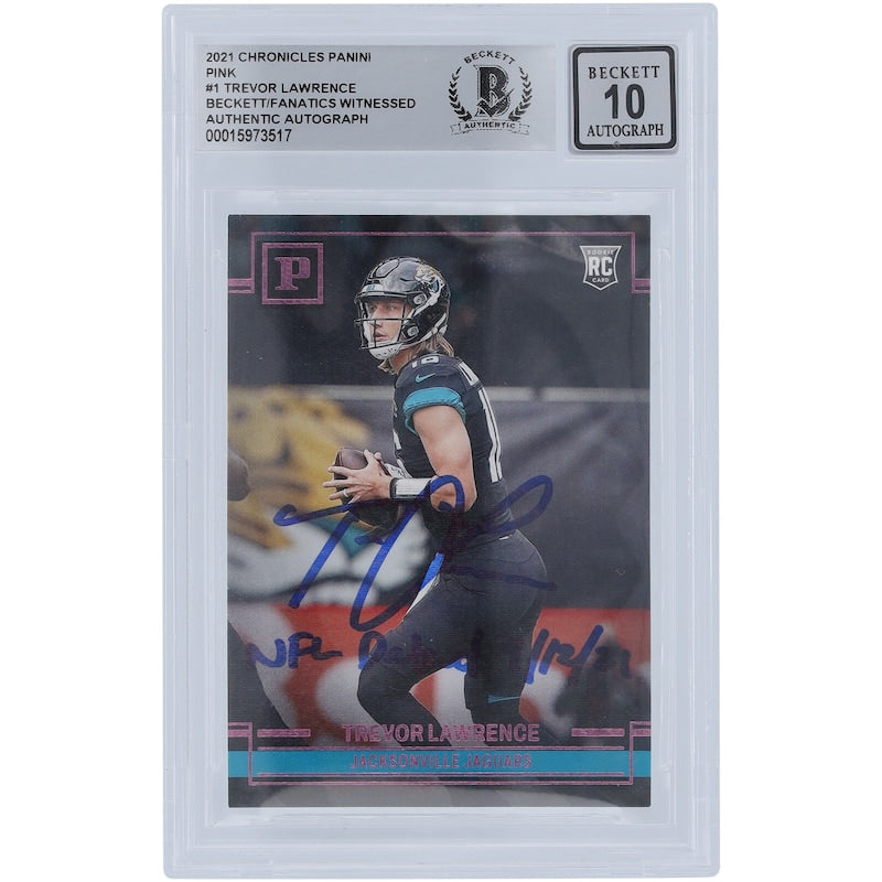 Trevor Lawrence Jacksonville Jaguars Autographed 2021 Panini Chronicles Pink #PA-1 Beckett Fanatics Witnessed Authenticated 10 Rookie Card with "NFL Debut 9/12/21" Inscription