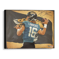 Trevor Lawrence Jacksonville Jaguars Autographed Stretched 20" x 24" Canvas Giclee Print - Art by Brian Konnick
