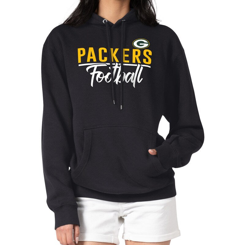 Women's G-III 4Her by Carl Banks  Black Green Bay Packers Graphic Fleece Pullover Hoodie