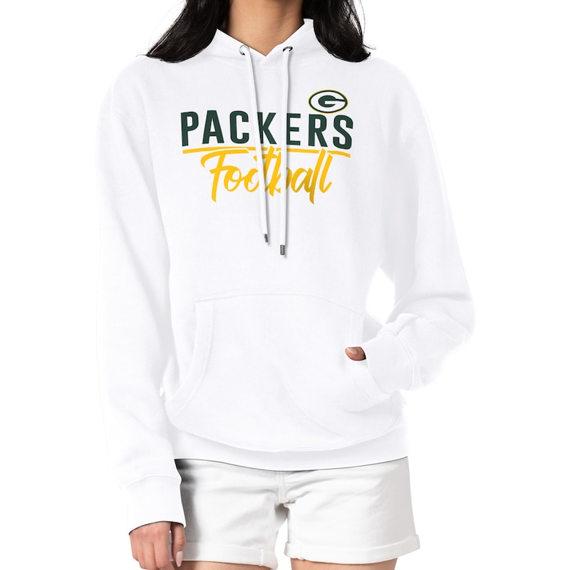 Women's G-III 4Her by Carl Banks  White Green Bay Packers Graphic Fleece Pullover Hoodie